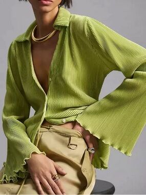 Anthropologie DOLAN Lettuce-Hem Buttondown Top